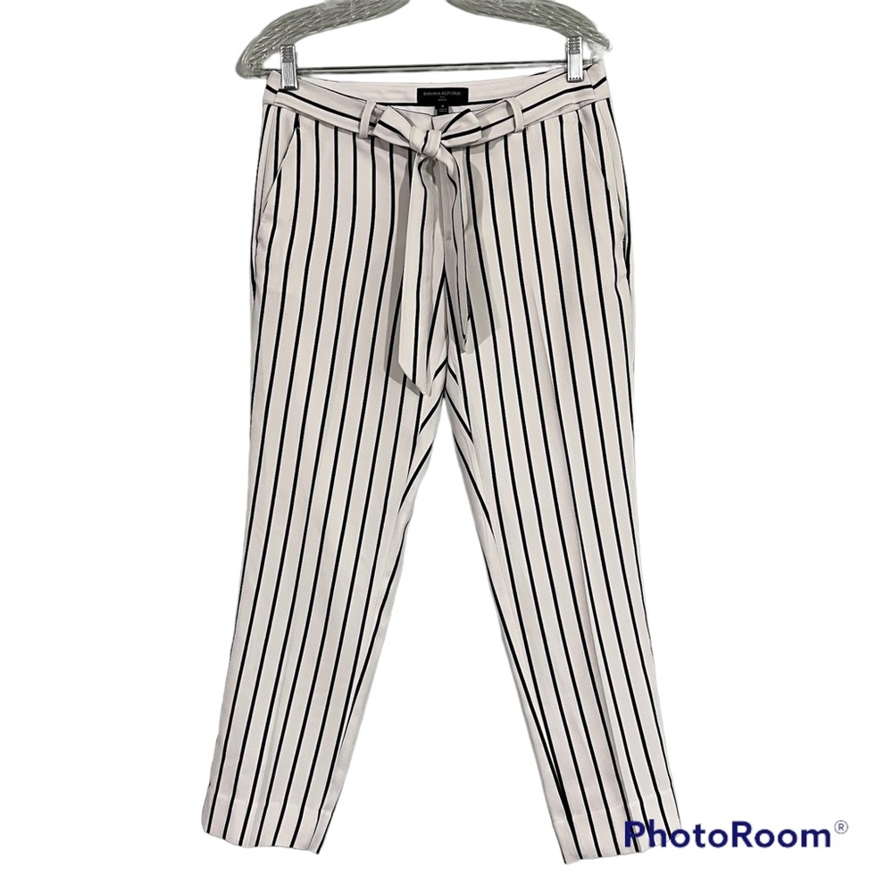 Banana Republic Black & White Striped Tie-Waist Pants